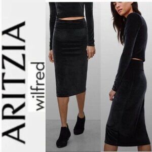 Aritzia Wilfred Free Bela Black Velvet Midi Skirt